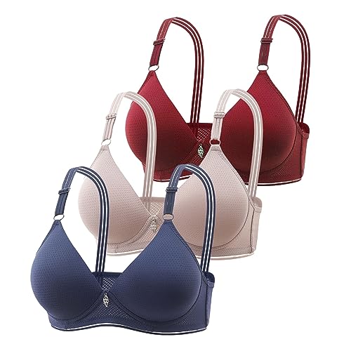 3er Pack BH Damen ohne Bügel Push Up Baumwolle BH Set Frauen Sexy Starker Halt Große Brüste Klassische BH Set für Damen Weich Bequemer BH Unterwäsche Bra mit verstellbarem für Alltag von Generic