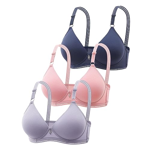 3er Pack BH Damen ohne Bügel Push Up Baumwolle BH Set Frauen Sexy Starker Halt Große Brüste Klassische BH Set für Damen Weich Bequemer BH Unterwäsche Bra mit verstellbarem für Alltag von Generic