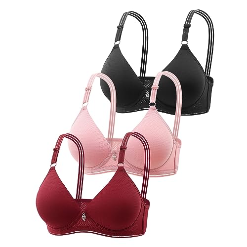 3er Pack BH Damen ohne Bügel Push Up Baumwolle BH Set Frauen Sexy Starker Halt Große Brüste Klassische BH Set für Damen Weich Bequemer BH Unterwäsche Bra mit verstellbarem für Alltag von Generic