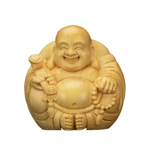 4,5 cm hölzerner Mini-Lachender Buddha, handgefertigte Statue, chinesischer Buddhismus, Glücksbuddha, dekorative Statue von Generic