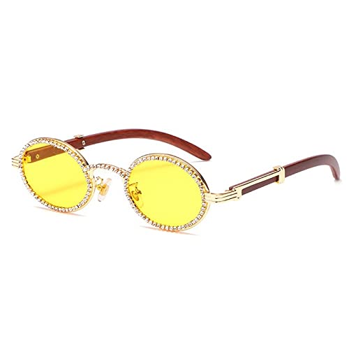 408Kristall Rahmen Luxus Glänzende Sonnenbrille Für Frauen Vintage Kleine Oval Holz Bein Strass Sonnenbrille Männer Hip Hop Runde Brillen von Generic