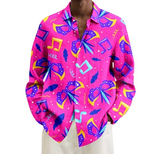 70er Jahre Outfit Herren Hemd Langarm, Karneval Kostüm Herren 80er Hemd, Hawaiihemd Männer 60er Hip Hop Disco Outfit, Slim Fit Party Hemd Mit Button-Down Karneval Hemd Herren Mit Auffälligen Farben von Generic