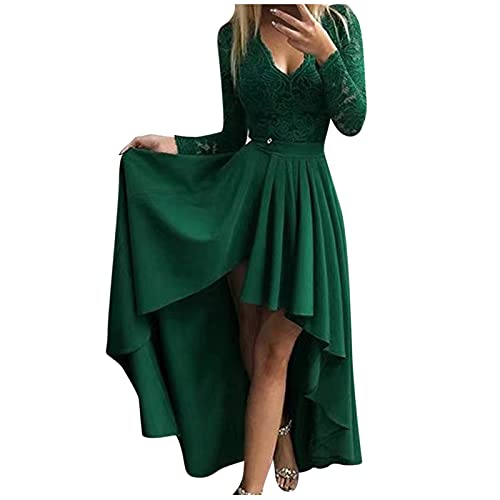 Abendkleid Damen Lang, Abendkleider Langarm,Swing Kleid Damen Festlich V Ausschnitt mit Spitze Elegante Swing Rock Maxikleid Hochzeit Cocktailkleid Einfarbig Ballkleid Outifit Kleidung von Generic