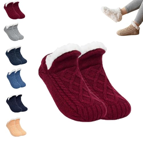 Admissioni Thermosocken, rutschfeste Thermosocken für den Innenbereich, rutschfeste Thermo-Hausschuhsocken mit Fleecefutter, samtige Thermosocken für den Winter (Red,L) von Generic