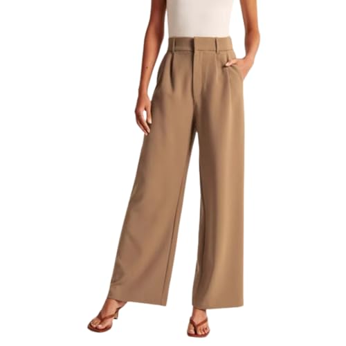 Aerelle Pants, Aerelle Wide Leg Pants, Aerelle Wide Leg Tailored Pants, Womens High Waisted Palazzo Dress Pants (Medium,Khaki) von Generic