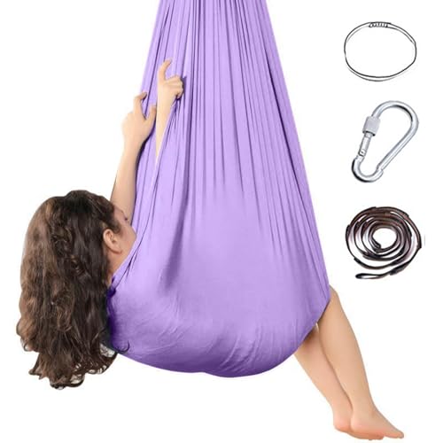 Aerial Yogatuch Hammock Kinder Indoor Ganzkörper Socken zum Aufhängen Sensorische Hängematte Therapieschaukel Vollkörper-Umwicklung, Dehnbar Yoga Ganzkörperwickel Vertikaltuch mit Beschläge (Lila) von Generic