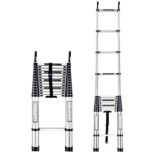 Aluminium-Teleskopleiter mit Haken, 2 m/4 m/5 m/6 m hohe Teleskop-Verlängerungsleitern für Wohnmobile, Dachböden, Häuser und Dachböden, 330 Pfund Tragkraft von Generic