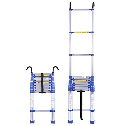 Aluminium-Teleskopleiter mit Haken, 8 m/ 7 m/ 6 m/ 5 m/ 4 m/ 2 m/ 1 m hohe Teleskop-Verlängerungsleitern für Arbeiten im Freien auf dem Dachboden zu Hause, Traglast 150 kg von Generic