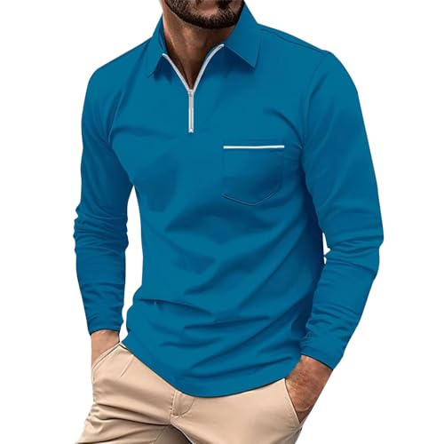 Angebot des Tages Blitzangebot, Hemd Herren Langarm Herren Pullover Einfarbig Langarm Polo Shirt Mit Reißverschluss Regular Fit Sportshirt Golf Tennis Vintage Pullover Herren Thisirt(Royal Blue,S) von Generic