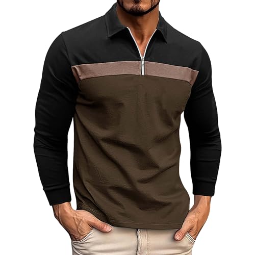 Angebot des Tages Blitzangebot, Herren Hemd Langarm Laufshirt Herren Farbblock Revers Polo Shirt Mit Reißverschluss Klassisch Businesshemd Outdoor Pullover Herren Sommer Business (Armeegrün,M) von Generic