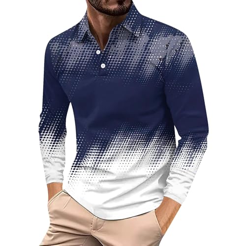 Angebote Tages Blitzangebote Heute, Langarmshirt Herren Sport Poloshirt Herren Gradient Druck Polohemd Regular Fit Golf Tennis Sportshirt Leicht Businesshemd Basic Tshirt Herren (White,XL) von Generic