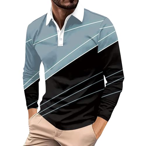 Angebote Tages Blitzangebote Heute, Poloshirt Herren Motorrad Pullover 3D Druck Polo Shirt Männer Regular Fit Golf Tennis Shirts Leicht Basic Polohemd Herren Business Hemd T-Schirt (Light Blue,L) von Generic