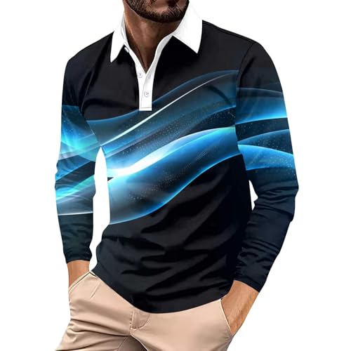 Angebote des Tages Heute, Hemd Herren Langarm Long Sleeve Shirt Women 3D Druck Polo Shirt Regular Fit Golf Tennis Shirts Polohemd Casual Businesshemd Pullover Herren Schwarz Fahrrad (Royal Blue,3XL) von Generic