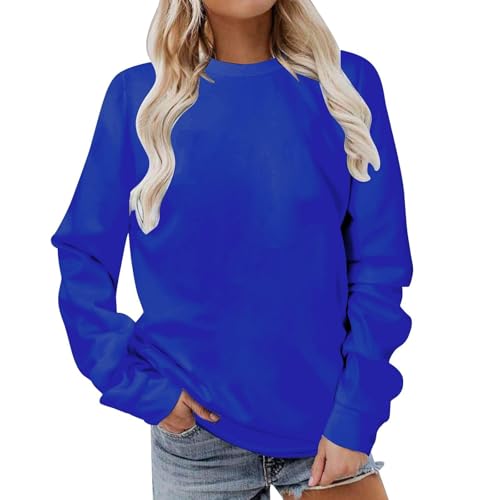 Angebote des Tages Heute, Pullover Damen Elegant Longsleeve Damen Einfarbig Rundhals Langarm Sweatshirt Ohne Kapuze Locker Casual Blusen Tops Frauen Kleidung Hoodies Damen(Royal Blue,M) von Generic