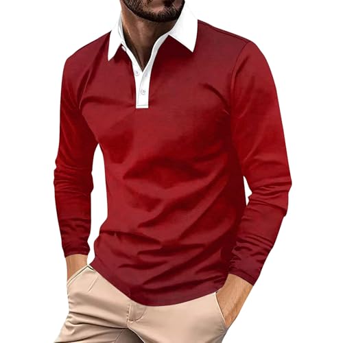 Angebote des Tages Heute Blitzangebote, Langarmshirt Herren Unterhemden Herren Gradient Poloshirts Für Herren Casual Businesshemd Outdoor Sportshirt Regular Fit Running-Shirts (Wine,S) von Generic