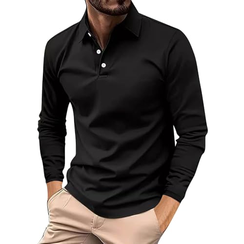 Angebote des Tages Heute Deal, T-Shirts Für Herren Fitness Shirt Herren Einfarbig Button Down Revers Polo Shirt Casual Leicht Polohemd Outdoor Sportshirt Herren-Langarmshirts Tshirt Mann(Schwarz,M) von Generic