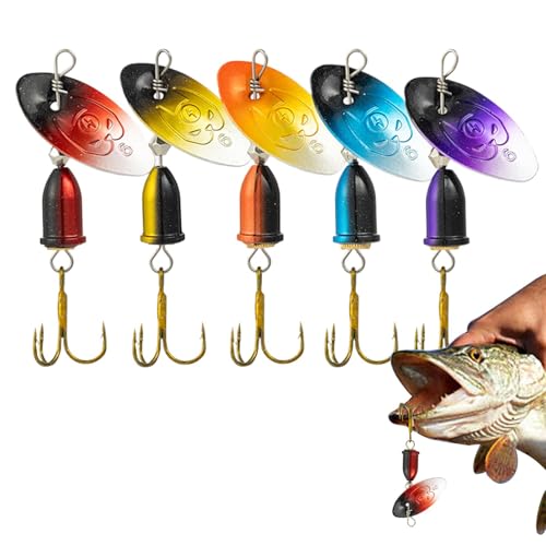 Angelköder Spinner-Köder, Inline-Spinner-Köder,5X Bunte Pailletten-Kupferglocken-Forellen-Rig-Jigs | 360-Grad-Rotation Angelköder Löffelköder, Angelzubehör für Barschforelle, Lachs von Generic