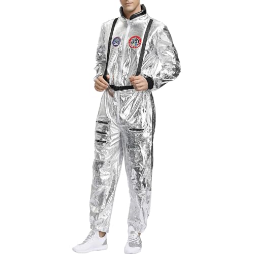 Astronauten Kostüm Herren Silber Kostüme für Erwachsene Astronaut Karneval Raumfahrer Raumanzug Costume Fasching Weltall Space Overall Karnevalskostüm Faschingskostüme von Generic