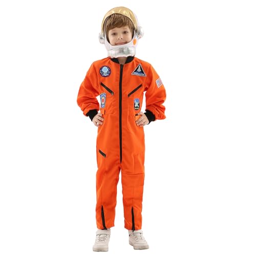 Astronauten Kostüm Kinder Orange Kostüme für Kinder Astronaut Karneval Space Weltall Costume Raumfahrer Raumanzug Fasching Overall Karnevalskostüm Faschingskostüme von Generic