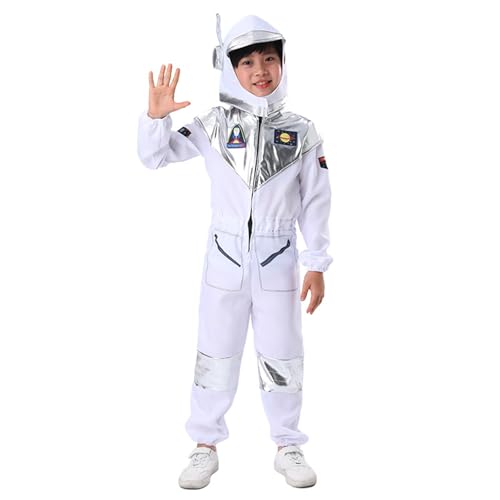 Astronauten Kostüm Kinder Weiß Kostüme für Kinder Astronaut Karneval Weltall Raumfahrer Space Raumanzug Fasching Costume Overall Jumpsuit Karnevalskostüm Faschingskostüme von Generic