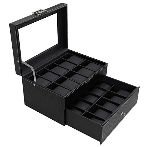 Aufbewahrungsbox für 20 Uhren, Display-Organizer, Uhrenbox aus Kohlefaser-Leder der Liebe von Generic