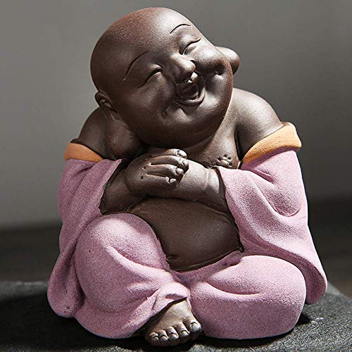 Baby Lachende Buddha-Statue, Zen-Figuren-Dekor, Keramik, buddhistischer Mönch, Meditationsskulptur, Dekoration für Zuhause, Büro, Tischplatte, Rosa von Generic