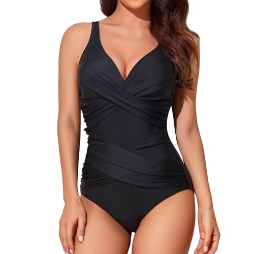 Badeanzug Damen, Einteiliger Bikini Bauchweg, Sexy Schwimmanzug V-Ausschnitt Bademode Einteilig Swimming Suits Women, Curvy Sportlich Monokini Langlebig Triangel Onesie Bikinis Frauen Push Up Strand von Generic