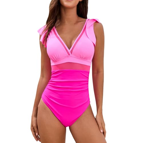 Badeanzug Damen, Einteiliger Bikini Bauchweg, Sexy Swimming Suits Women Einteilige Schwimmanzug V-Ausschnitt Bademode, Plus Size Sport Monokini Basic Triangel Onesie Bikini Kleine Oberweite Badeanzug von Generic