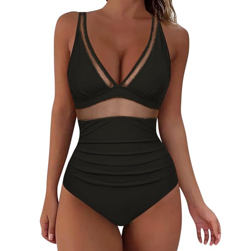 Badeanzug Damen Bauchweg, Einteiliger Bikini, Sexy Bademode Einteilige Schwimmanzug V-Ausschnitt Swimming Suits Women, Push Up Sport Monokini Klassiker Triangel Onesie Push Up Bikinis Frauen Strand von Generic