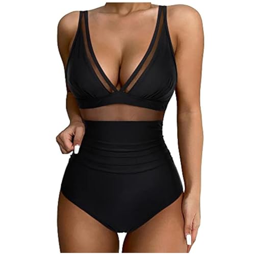 Badeanzug Damen Bauchweg Bikini, Schwimmanzug Damen Einteilige Bademode V-Ausschnitt Swimming Suits Women, Strandmode Triangel Super Push Up Bikini Für Kleine Brüste High Waist Bikini Sportlich Damen von Generic