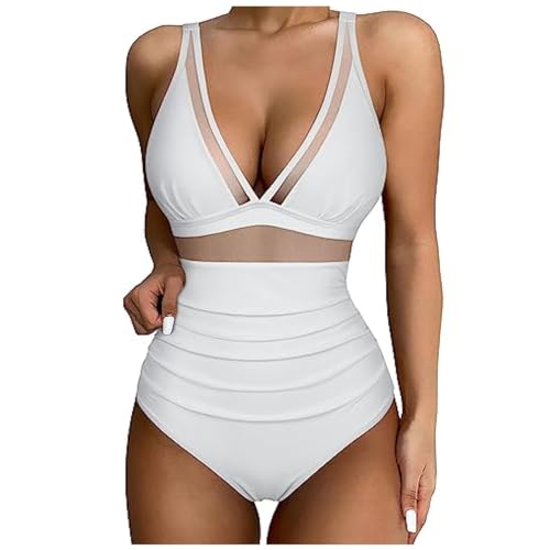 Badeanzug Damen Bauchweg Bikini, Swimming Suits Women Einteiliger Schwimmanzug V-Ausschnitt Bademode Damen, Shape Einteiliger Badeanzug Für Damen Bikini Große Größe Triangel Badeanzug Damen Sport von Generic