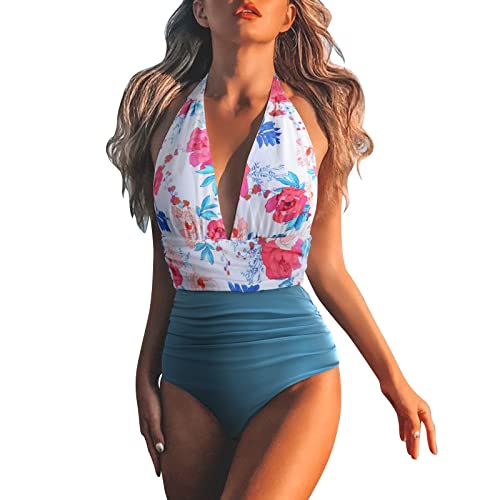 Badeanzug Damen Bauchweg Große Größe, Badeanzug Mit Körbchen, Push Up Tummy Control Badeanzüge Schwimmanzug Schlankheits Sommer Vintage Einteilige Bademode Bademode Damen Curvy von Generic