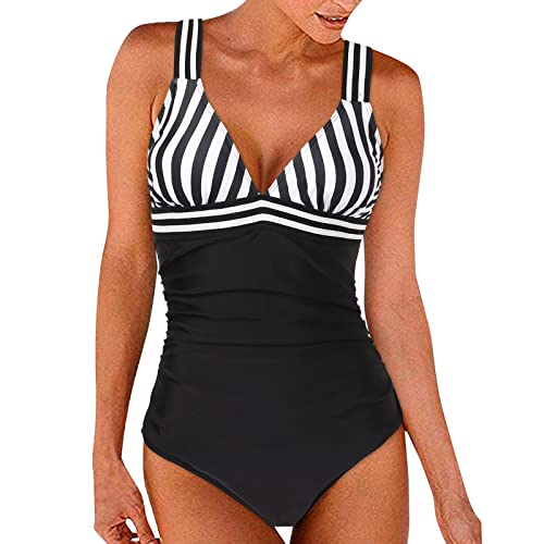 Badeanzug Damen Bauchweg Große Größe, Badeanzug Mit Körbchen, V Ausschnitt Damen Badeanzug Bauchweg Push Up Bademode Swimsuit High Waist Schwimmanzug Monokini Damen String von Generic