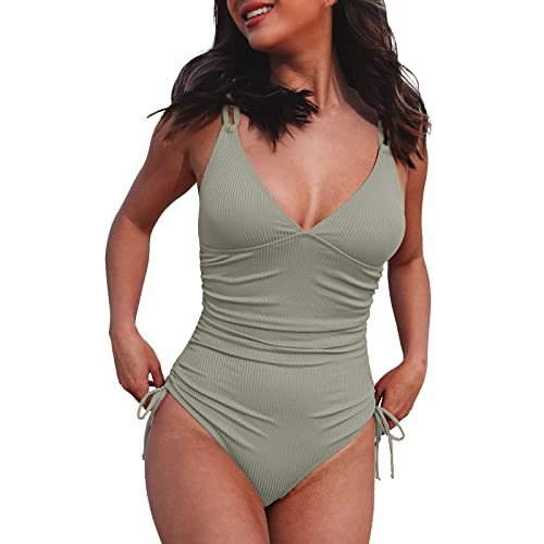 Badeanzug Damen Bikini Bauchweg, Schwimmanzug Damen V-Ausschnitt Bademode Einteiler Swimming Suits Women, Sexy High Waist Curvy Shape Bikini Kleine Oberweite Badeanzug Monokini Sport Bikini Damen von Generic