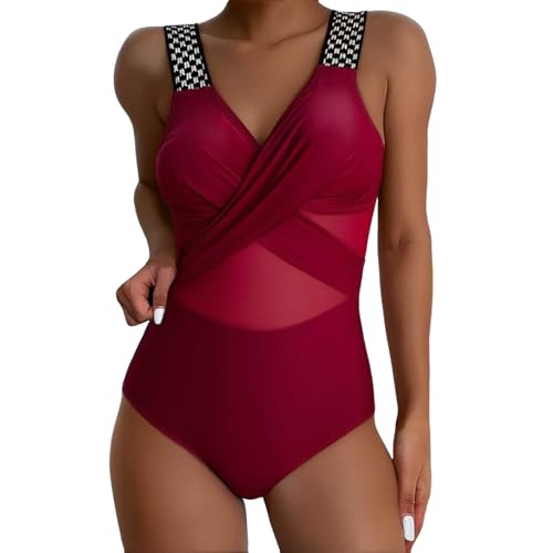 Badeanzug Damen Bikini Bauchweg, Swimming Suits Women Einteiler Schwimmanzug V-Ausschnitt Bademode Damen, Monokini Triangel Sport Bikini Damen Shape Bikini Damen Große Brüste Bademode Damen Bauchweg von Generic