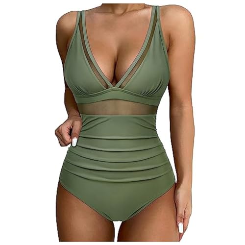 Badeanzug Damen Große Größen, Badeanzug Damen Sport, V Ausschnitt Damen Badeanzug Bauchweg Push Up Bademode Swimsuit High Waist Schwimmanzug Bauchweg Badeanzug Damen Shape von Generic