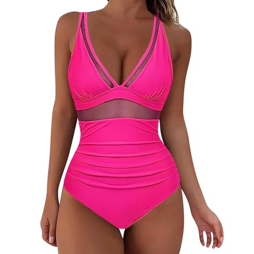 Badeanzug Damen Große Oberweite, Rückenfrei Badeanzug Damen, V Ausschnitt Damen Badeanzug Bauchweg Push Up Bademode Swimsuit High Waist Schwimmanzug Monokini Damen Cut Out von Generic