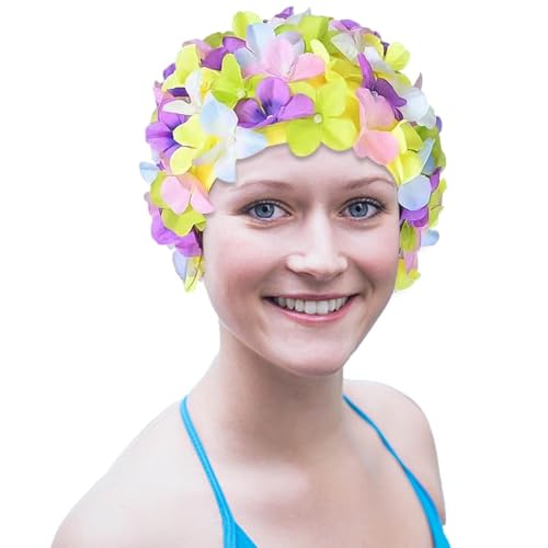 Badekappe für Damen – Vintage-Blumen-Badekappe, Blumenblüten-Badetuch, leichte Badekappe im Retro-Stil, lange und kurze Haare für Frauen, Schwimmhut von Generic