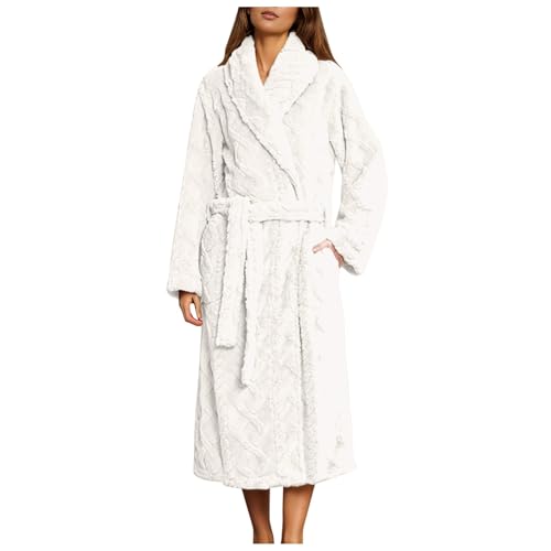 Bademantel Damen Baumwolle, Fleece Bademantel Damen Sauna Morgenmante, Lang Midi Bequemer Bathrobe Women Winter Warm Grosse Grössen Langarm Damen Bademantel Für Wellness Und Entspannung von Generic