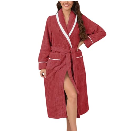 Bademantel Damen Baumwolle, Fleece Morgenmantel Damen Sauna Bademantel, Lang Midi Kuschelig Saunamantel Damen Warm Mit Praktischen Fronttaschen Krawatten Gürtel Bademantel Damen Für Empfindliche Haut von Generic