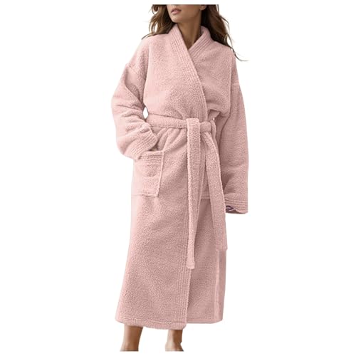 Bademantel Damen Baumwolle Morgenmantel Damen Fleece Sauna Kimono Lang Midi Saugstark Kuschelig Bathrobe Women Winter Warm Grosse Grössen Lang Bindeseil Elegant Women's Robes Loungewear von Generic