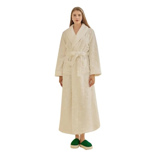 Bademantel Damen Baumwolle Morgenmantel Damen Fleece Sauna Kimono Lang Weich Kuschelig Mikrofaser Saunamantel Damen Warm Mit Taschen Bindeseil Große Größen Casual Women's Robes Loungewear von Generic