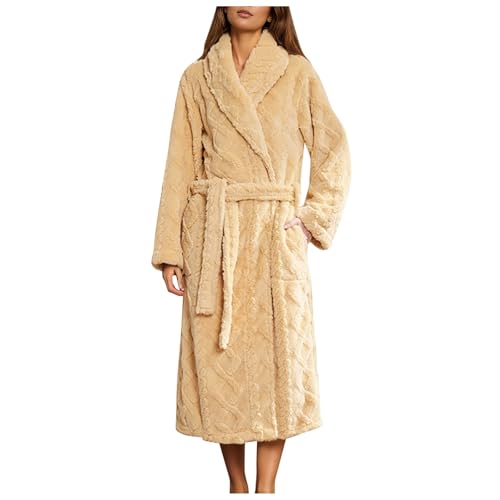 Bademantel Damen Fleece Morgenmante Sauna Kimono Bademäntel Für Damen Lang Midi Saugstark Kuschelig Mikrofaser Bademantel Warm Praktischen Fronttaschen Krawatten Bath Robe for Women Schlafanzug von Generic