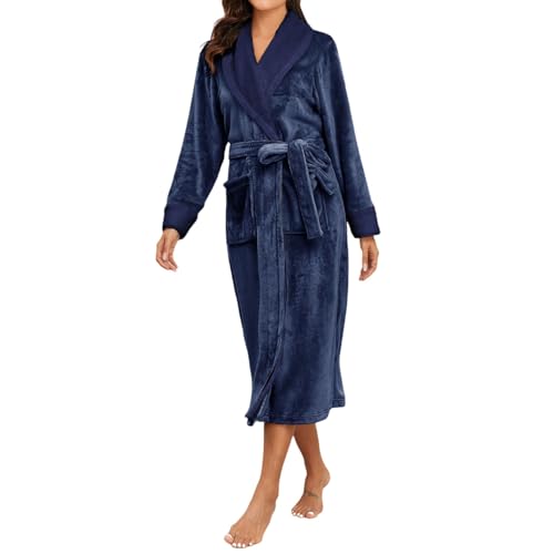 Bademantel Damen Frottee, Fleece Morgenmantel Damen Leicht Sauna Bademantel, Lang Midi Extra Weicher Kuschelig Bademantel Frauen Winter Warm Große Größen Langarm Damen Bademantel Für Das Winterurlaub von Generic