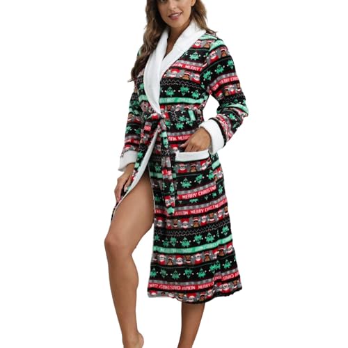 Bademantel Flauschig Damen, Fleece Bademantel Damen Sauna Morgenmante, Lang Midi Extra Kuschelig Bademantel Frauen Winter Warm Langarm Große Größen Robuster Damen Bademantel Für Kalte Winter von Generic