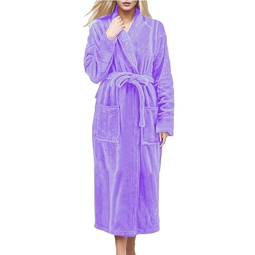 Bademantel Flauschig Damen, Fleece Morgenmante Sauna Kimono Bademäntel Für Damen, Lang Midi Extra Weicher Kuschelig Saunamantel Damen Warm Langarm Große Größen Bademantel Damen Für Jeden Anlass von Generic