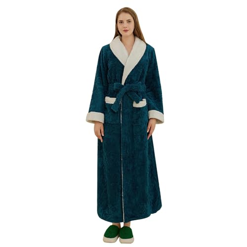 Bademantel Flauschig Damen, Fleece Morgenmante Sauna Kimono Bademäntel Für Damen, Lang Midi Weich Leichter Kuschelig Damenbademantel Winter Warm Große Größen Langarm Jumpsuit Damen Robes Pyjama von Generic