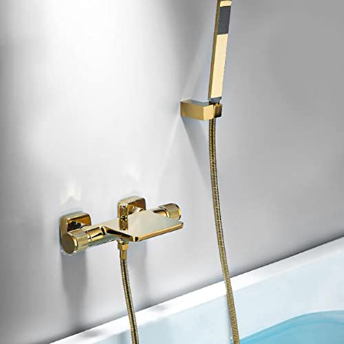 Badewannenarmatur mit Handbrause, Wasserhahn, Messing, Wasser, heißes und kaltes Handbrause, Wasserfall, Badewanne, Duscharmatur, Gold von Generic