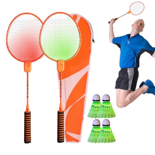 Badmintonschläger-Set – Leuchtende Badmintonschläger, Nylonschläger-Set | Leuchtende Schläger mit bunten Federbällen, tragbare LED-Familienunterhaltung für Hinterhofspiele, Outdoor-Spaß für Kinder von Generic