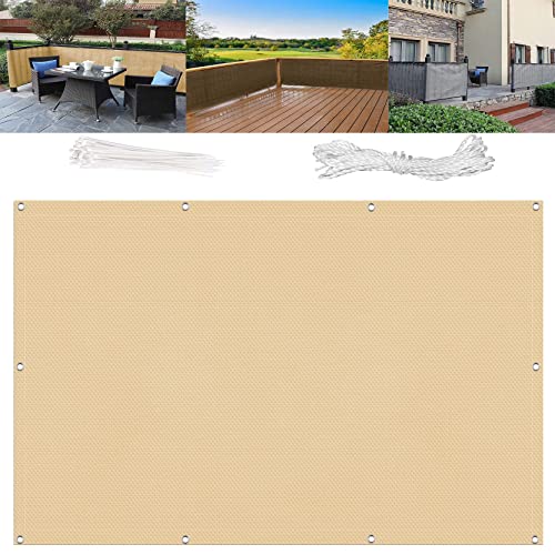 Balkon-Sichtschutz Terrasse 145 x 200 cm Blickdichte Balkonumreifung Wind- und UV-Schutz mit Kabelbindern für Balkongeländer Garten, Sandgelb von Generic